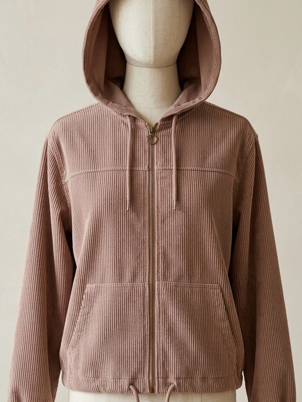 Tattoo| Classic Comfy Tan Casual Corduroy Full Zip Bomber Jacket Hoodie Sz M